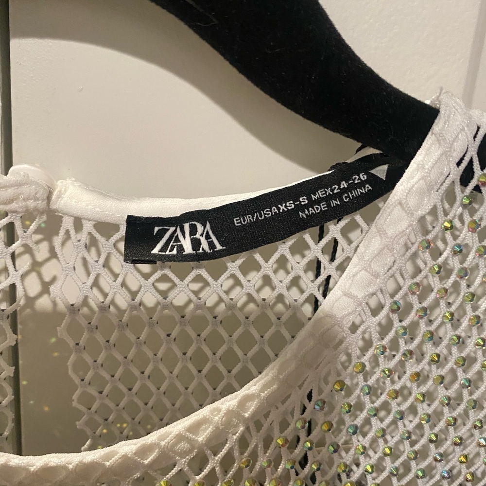ZARA RHINESTONE MESH DRESS white sparkly size xs/s NWT - Picture 9 of 12
